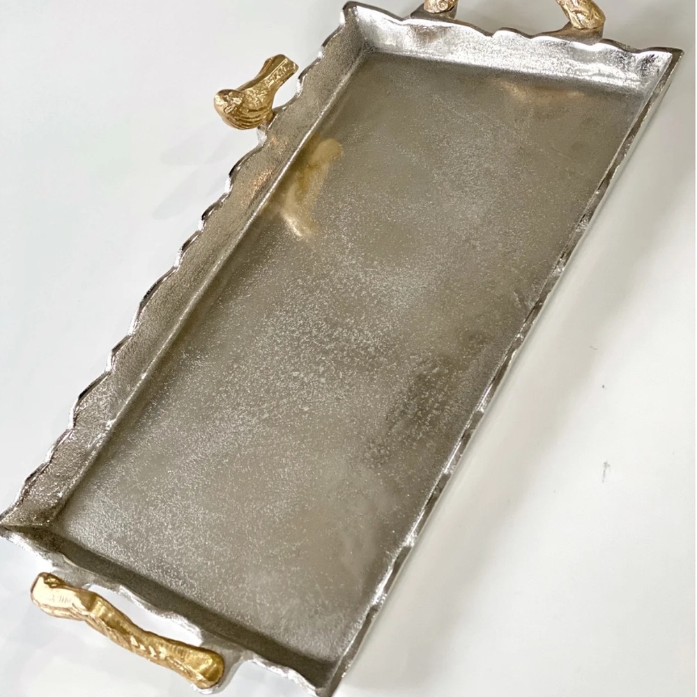 Decorative Tray Elegant Silver and Gold Rectangular Tray
